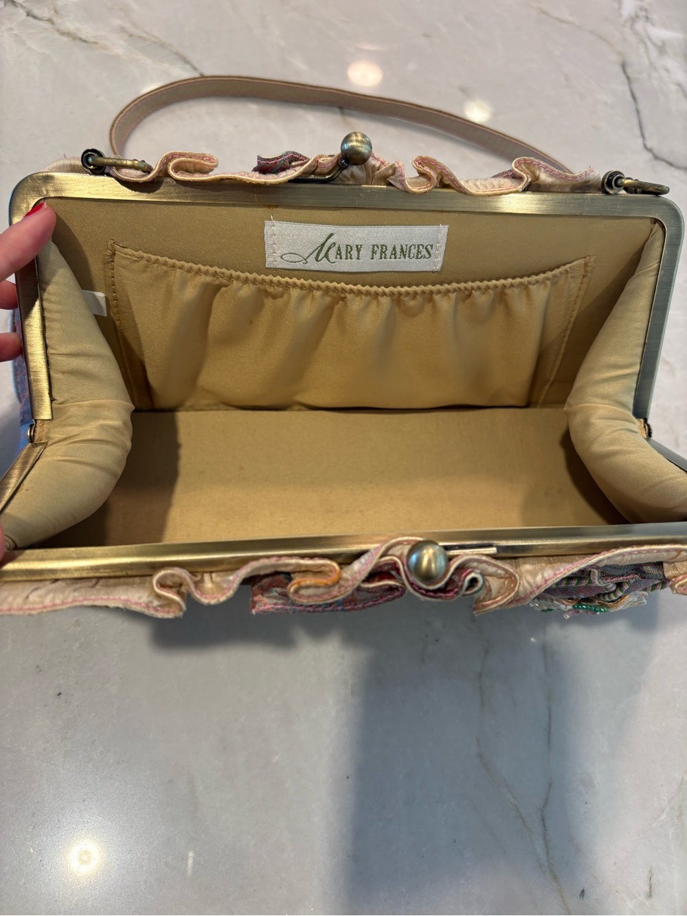 Mary Frances Multicolor Tweed Floral Appliqué Clutch with Yellow Trim - Picture 4 of 7
